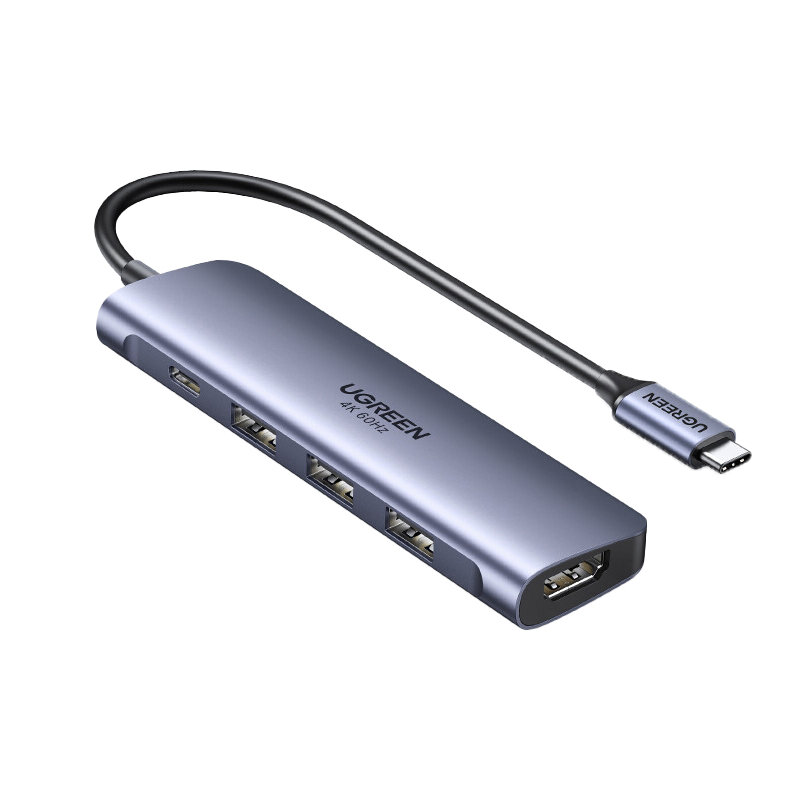 Adapteris Ugreen 70495 CM136 5in1 USB-C / HDMI 4USB3.0 kaina ir informacija | Adapteriai, USB šakotuvai | pigu.lt