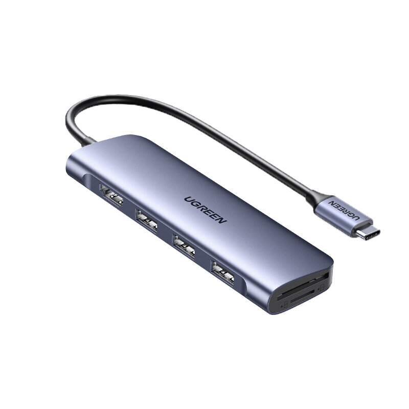 Adapteris Ugreen 70410 CM195 6in1 USB-C / HDMI 3USB3.0 SD/TF цена и информация | Adapteriai, USB šakotuvai | pigu.lt