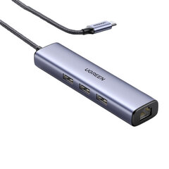 Адаптер Ugreen 20920 CM475 4in1 Type-C До 3USB3.0 1000mbps для HUAWEI Mate40/P50 Samsung S20 цена и информация | Адаптеры, USB-разветвители | pigu.lt