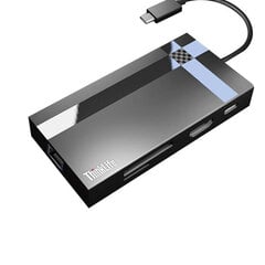 Адаптер ThinkPad 8in1 LC08 Type-C До 3USB3.0 RJ45 1000mbps SD/TF HDMI PD для HUAWEI Mate40/P50 Samsung S20 цена и информация | Адаптеры, USB-разветвители | pigu.lt