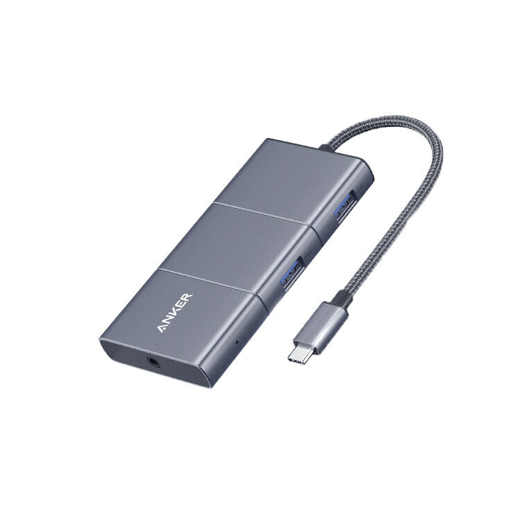 Adapteris Anker A8366 6in1 Type-C / HDMI SD/MicroSD 2USB3.1 AUX 3.5mm kaina ir informacija | Adapteriai, USB šakotuvai | pigu.lt