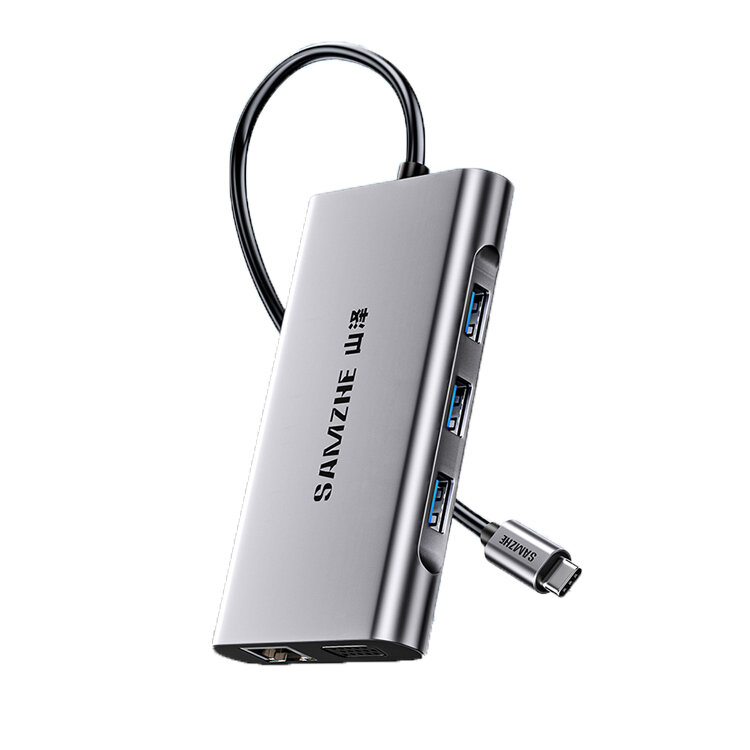 Adapteris Samzhe TC-DK 10in1 Type-C / 3USB3.0 VGA AUX 3.5mm HDMI SD/TF kaina ir informacija | Adapteriai, USB šakotuvai | pigu.lt