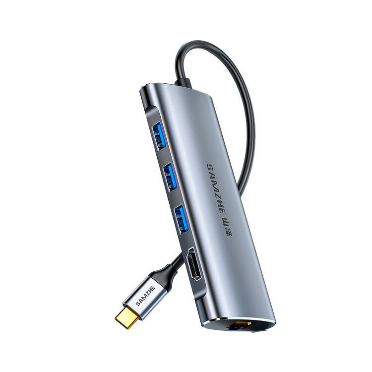 Adapteris Samzhe TH-04 6in1 Type-C / HDMI 3USB3.0 kaina ir informacija | Adapteriai, USB šakotuvai | pigu.lt