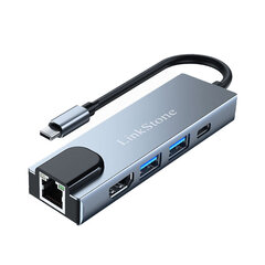 Адаптер LinkStone C330B 5in1 Type-C До 2USB3.0 PD HDMI 100mbps для HUAWEI Mate40/P50 Samsung S20 цена и информация | Адаптеры, USB-разветвители | pigu.lt