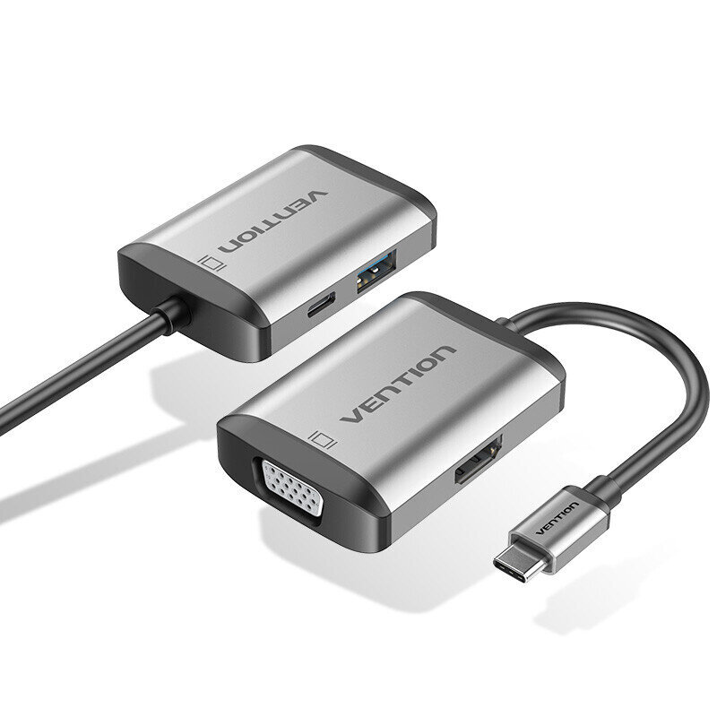 Adapteris Vention TFAHB 4in1 Type-C / PD HDMI USB3.0 VGA kaina ir informacija | Adapteriai, USB šakotuvai | pigu.lt