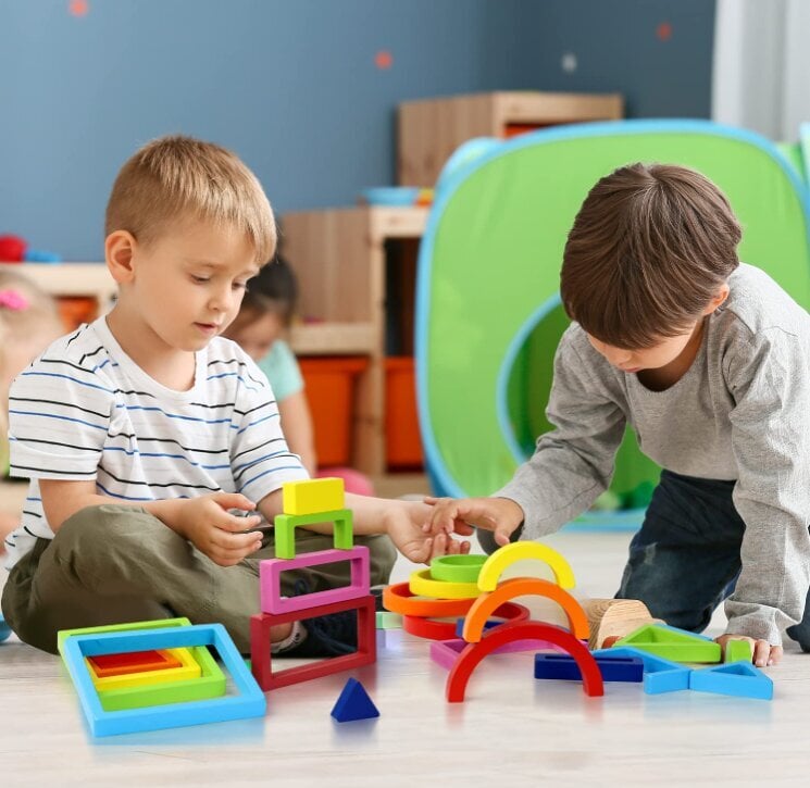 Montessori medinis vaivorykščių spalvų rinkinys Taizhou Wooden Toys 6 mėn+ kaina ir informacija | Žaislai kūdikiams | pigu.lt