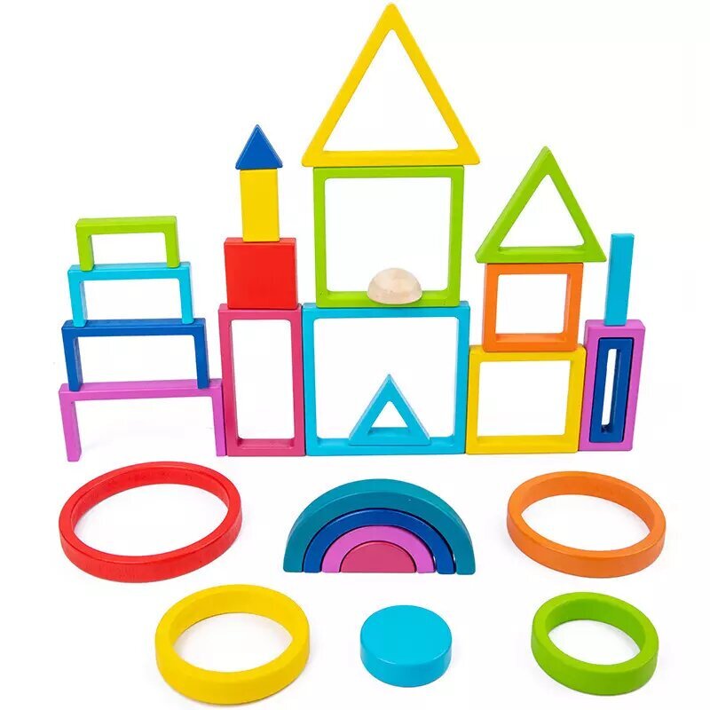 Montessori medinis vaivorykščių spalvų rinkinys Taizhou Wooden Toys 6 mėn+ kaina ir informacija | Žaislai kūdikiams | pigu.lt
