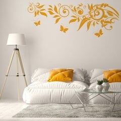 Виниловая наклейка на стену жёлтого цвета Красивый узор с бабочками Декор интерьера - 120 х 45 см цена и информация | Интерьерные наклейки | pigu.lt
