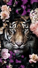 Deimantinė mozaika Tigras ir gėlės, 40x60 cm kaina ir informacija | Deimantinės mozaikos | pigu.lt