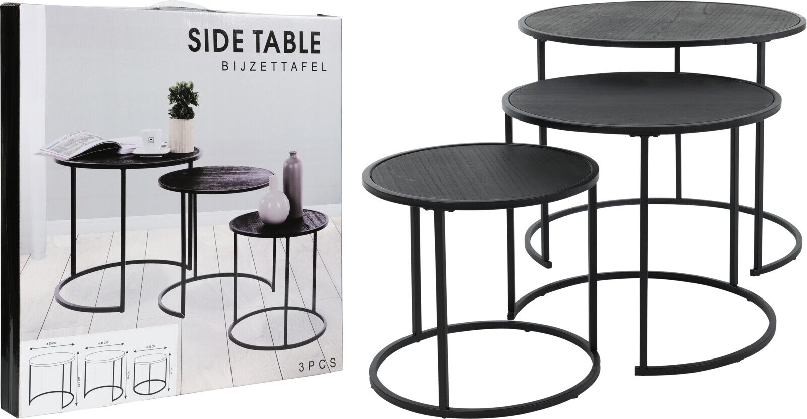 3-ių dalių metalinių staliukų komplektas, juodas kaina ir informacija | Kavos staliukai | pigu.lt