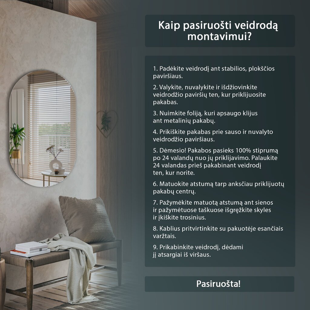 Sieninis veidrodis Tulup, Ø60 cm цена и информация | Veidrodžiai | pigu.lt