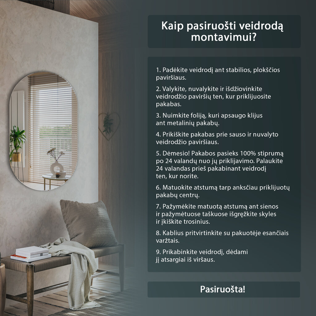 Sieninis veidrodis Tulup, Ø90 cm цена и информация | Veidrodžiai | pigu.lt