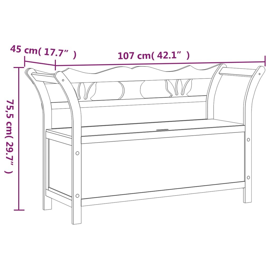 vidaXL Suoliukas, 107x45x75,5cm, eglės medienos masyvas kaina ir informacija | Batų spintelės, lentynos ir suolai | pigu.lt