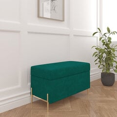 Скамья Dancan BORGO с зеленой обивкой и контейнером, на золотистых металлических ножках цена и информация | Кресла-мешки и пуфы | pigu.lt