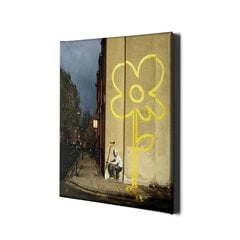 Sienų spauda Drobė Banksy Graffiti geltona gėlė stilingas interjero dekoras - 100 x 60 cm kaina ir informacija | Reprodukcijos, paveikslai | pigu.lt