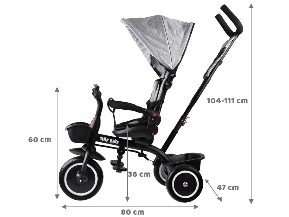 Triratis dviratukas su stogeliu Tiny Bike 3in1, pilkas цена и информация | Triratukai | pigu.lt