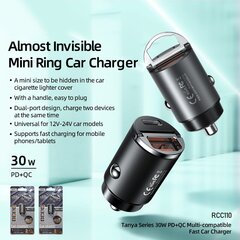 REMAX Car Charger RCC-110 Tanya Series - USB + Type C - PD QC 30W 4,8A Black цена и информация | Зарядные устройства для телефонов | pigu.lt