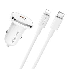 Borofone Car charger BZ12B Lasting Power - Type C - PD QC 3.0 18W 3A with Type C to Lightning cable white цена и информация | Зарядные устройства для телефонов | pigu.lt