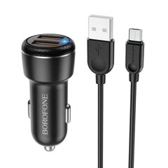 Borofone Car charger BZ17 Core - 2xUSB - QC 3.0 18W with USB to Micro USB cable black цена и информация | Зарядные устройства для телефонов | pigu.lt