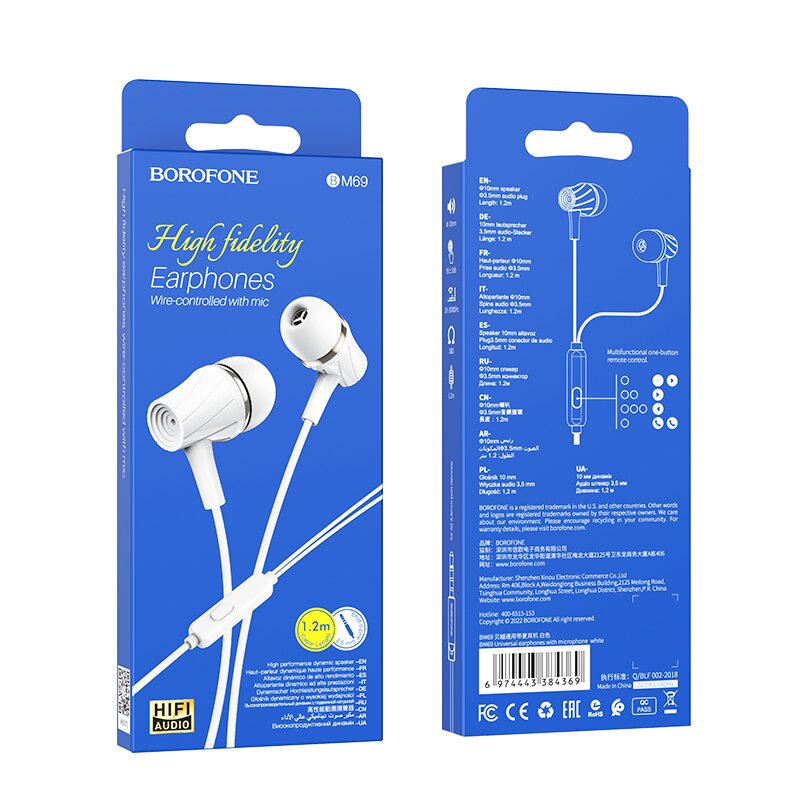 Borofone Earphones BM69 Universal цена и информация | Ausinės | pigu.lt