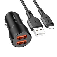 Borofone Car charger BZ19 Wisdom - 2xUSB - 12W with USB to Type C cable gold цена и информация | Зарядные устройства для телефонов | pigu.lt