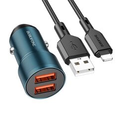 Borofone Car charger BZ19 Wisdom - 2xUSB - 12W with USB to Lightning cable blue цена и информация | Зарядные устройства для телефонов | pigu.lt