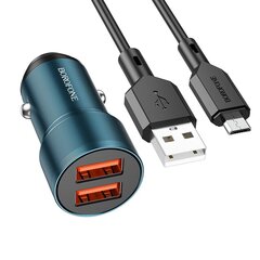 Borofone Car charger BZ19 Wisdom - 2xUSB - 12W with USB to Micro USB cable blue цена и информация | Зарядные устройства для телефонов | pigu.lt