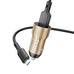 Borofone Car charger BZ19A Wisdom - USB - QC 3.0 18W with USB to Micro USB cable gold цена и информация | Зарядные устройства для телефонов | pigu.lt