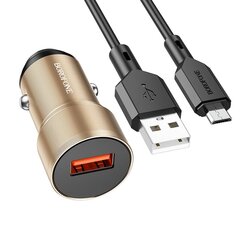 Borofone Car charger BZ19A Wisdom - USB - QC 3.0 18W with USB to Micro USB cable black цена и информация | Зарядные устройства для телефонов | pigu.lt