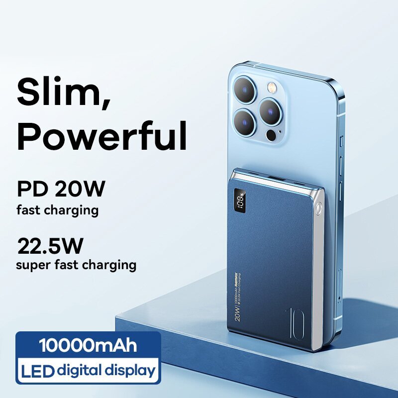 REMAX Kinyin serijos PD20W+QC22.5W greitojo įkrovimo išorinė baterija - Power bank 10000mAh RPP-178, mėlyna kaina ir informacija | Atsarginiai maitinimo šaltiniai (power bank) | pigu.lt