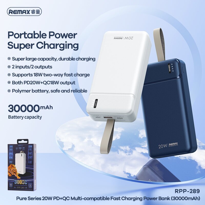 Remax RPP-289 Pure 30000 mAh цена и информация | Atsarginiai maitinimo šaltiniai (power bank) | pigu.lt