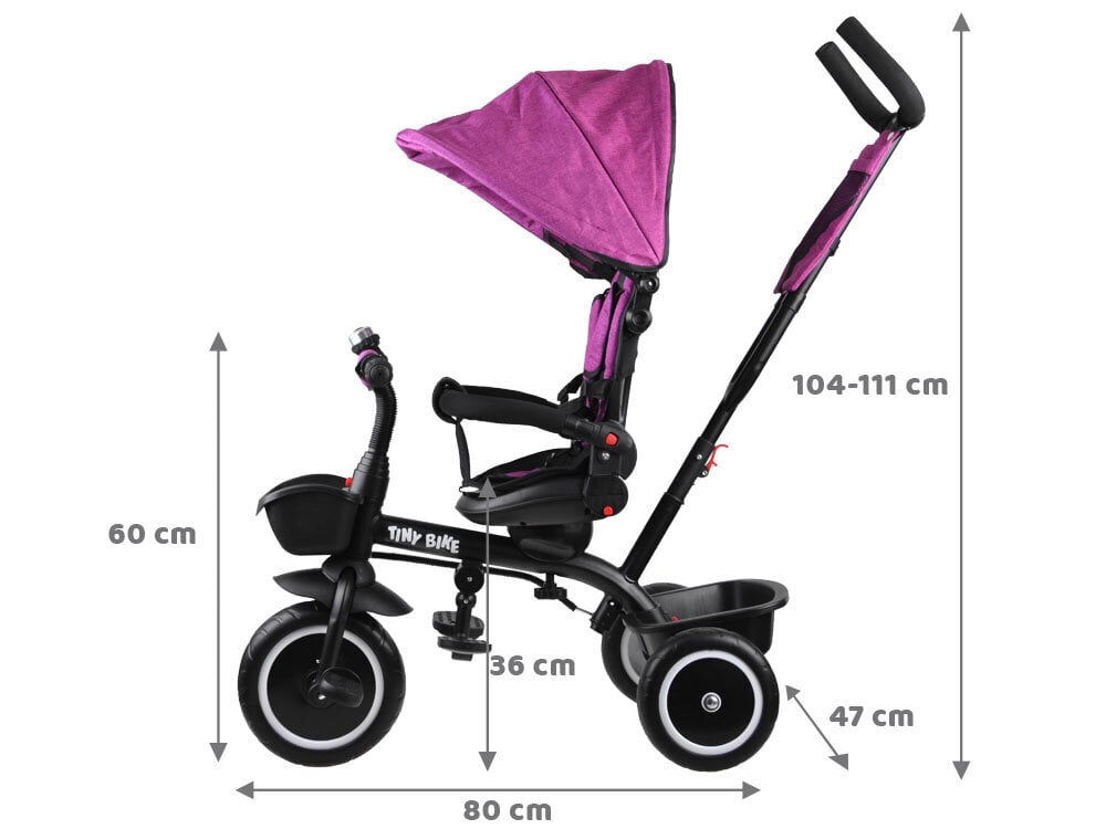 Triratis dviratukas su stogeliu Tiny Bike 3in1, rožinis цена и информация | Triratukai | pigu.lt