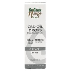 CBD aliejus GoGreen Hemp, 30 ml, 1020 mg, natūralus kaina ir informacija | Eteriniai, kosmetiniai aliejai, hidrolatai | pigu.lt