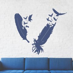 Виниловая наклейка бирюзового цвета на стену Большие перья и птицы Декор интерьера - 100 х 91 см цена и информация | Интерьерные наклейки | pigu.lt