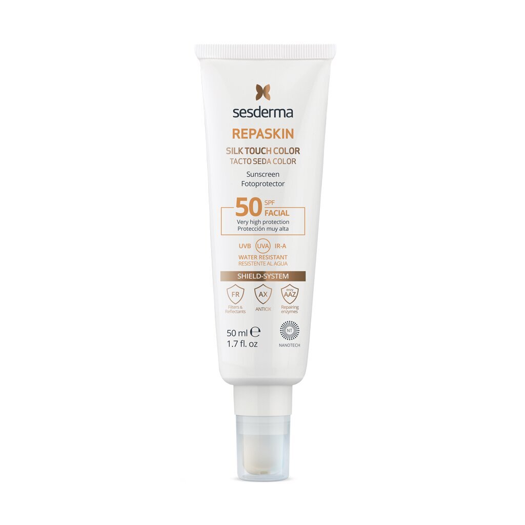 Apsauginis kremas nuo saulės veidui Sesderma repaskin silk touch su spalva SPF 50, 50 ml цена и информация | Kremai nuo saulės | pigu.lt