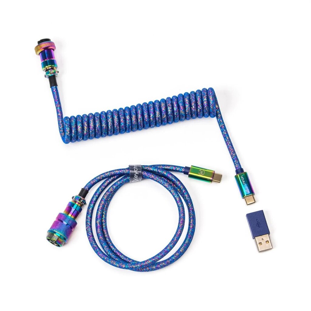 Keychron Premium Coiled Aviator Cable Rainbow Plated Blue цена и информация | Klaviatūros | pigu.lt