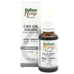 CBD aliejus GoGreen Hemp, 30 ml, 2040 mg, natūralus kaina ir informacija | Eteriniai, kosmetiniai aliejai, hidrolatai | pigu.lt