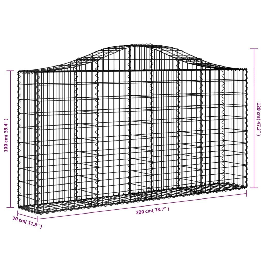 Išlenkti gabiono krepšiai vidaXL, 200x30x100/120cm цена и информация | Tvoros ir jų priedai | pigu.lt