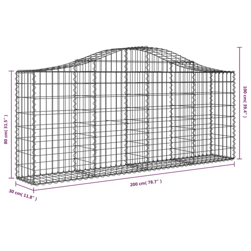 Išlenkti gabiono krepšiai vidaXL, 200x30x80/100cm цена и информация | Tvoros ir jų priedai | pigu.lt