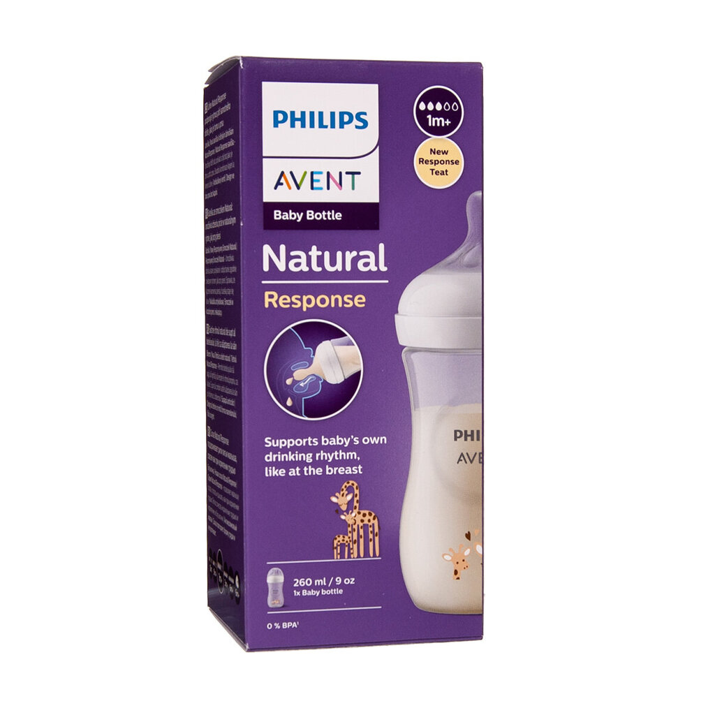 Buteliukas Philips Avent Natural Žirafa SCY903/66, 1+ mėn, 260 ml kaina ir informacija | Buteliukai kūdikiams ir jų priedai | pigu.lt