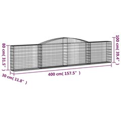 Išlenkti gabiono krepšiai vidaXL 400x30x80/100 cm kaina ir informacija | Tvoros ir jų priedai | pigu.lt