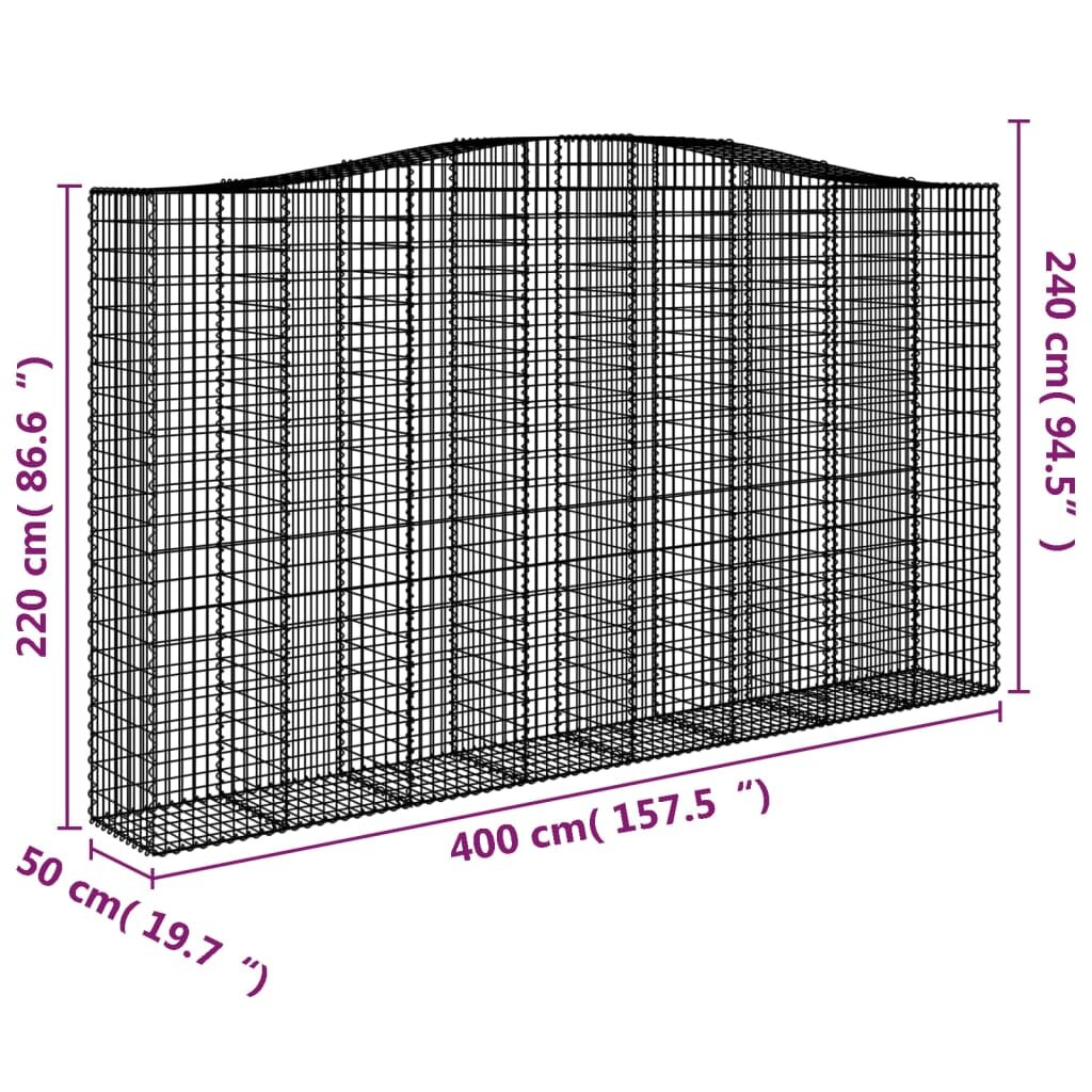 Išlenktas gabiono krepšys vidaXL 400x50x220/240cm kaina ir informacija | Tvoros ir jų priedai | pigu.lt