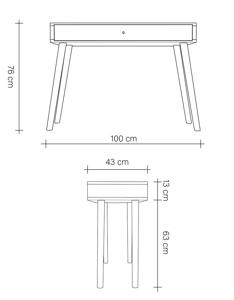 Ąžuolinis kosmetinis staliukas Lili No. 1, Natural Lacquer kaina ir informacija | Kosmetiniai staliukai | pigu.lt