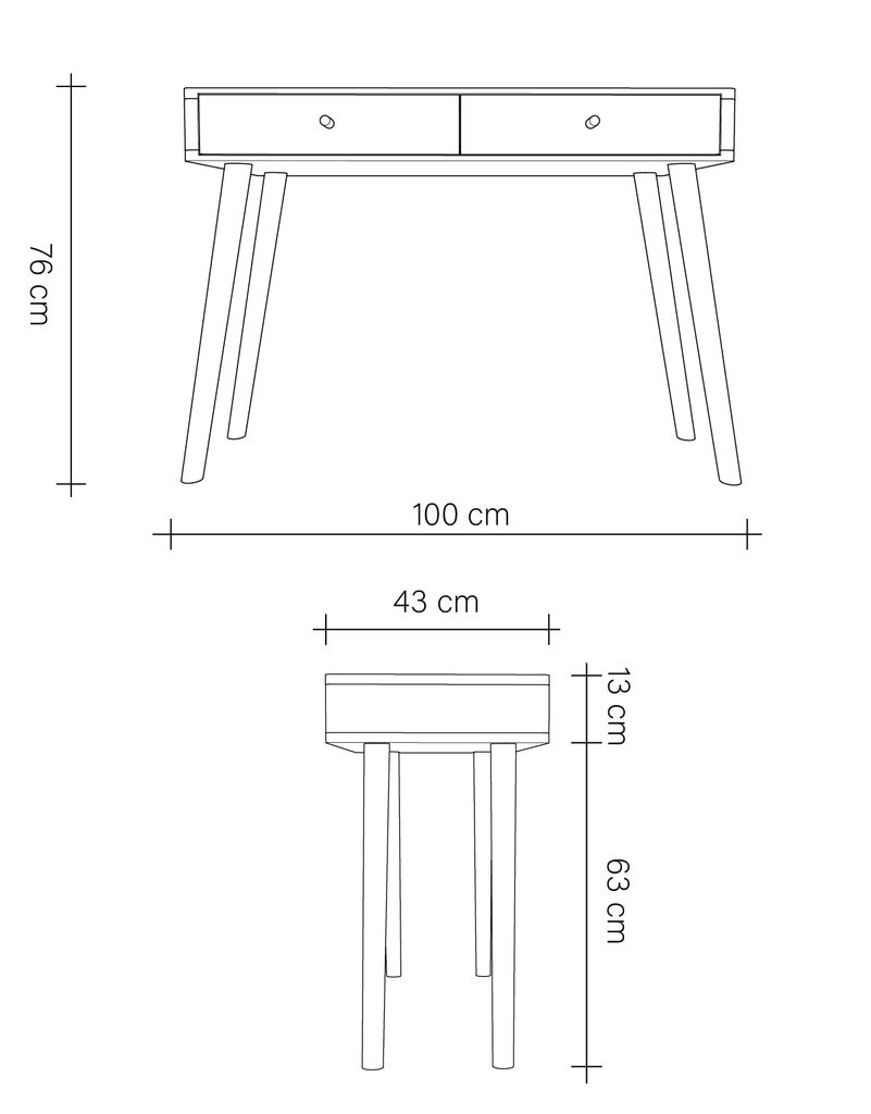 Ąžuolinis kosmetinis staliukas Lili No. 2, Natural Oil-wax kaina ir informacija | Kosmetiniai staliukai | pigu.lt