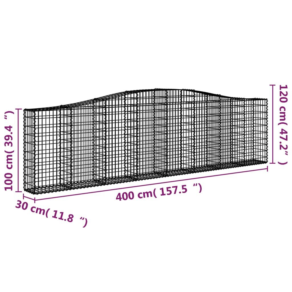 Išlenkti gabiono krepšiai vidaXL, 400x30x100/120cm цена и информация | Tvoros ir jų priedai | pigu.lt