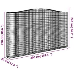 Išlenkti gabiono krepšiai vidaXL, 400x30x220/240cm kaina ir informacija | Tvoros ir jų priedai | pigu.lt