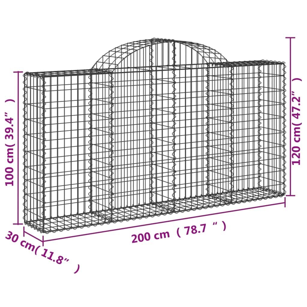 Išlenkti gabiono krepšiai vidaXL, 200x30x100/120 cm цена и информация | Tvoros ir jų priedai | pigu.lt