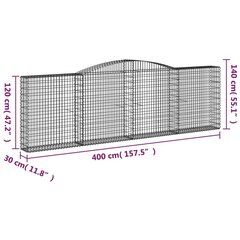 Gabiono krepšiai vidaXL 400x30x120/140 cm kaina ir informacija | Tvoros ir jų priedai | pigu.lt
