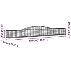 Išlenkti gabiono krepšiai vidaXL 400x50x40/60 cm kaina ir informacija | Tvoros ir jų priedai | pigu.lt