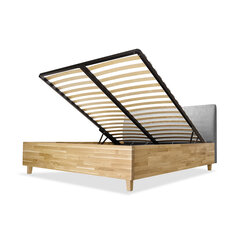 Дубовая кровать с ящиком для хранения Con, 140x200, светло-серый цена и информация | Кровати | pigu.lt